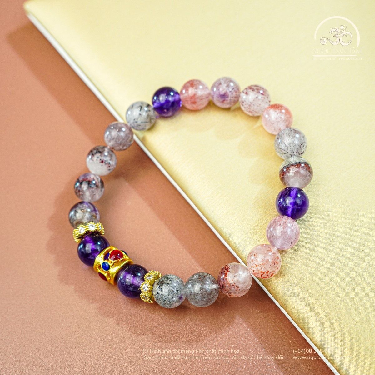  Vòng Tay Đá Super Seven 8mm 6A Phối Charm 