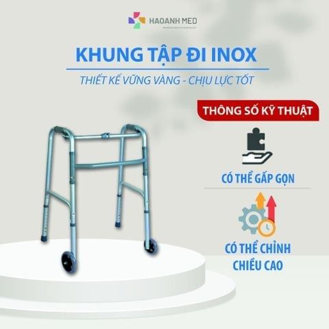 Khung inox tập đi bánh nhỏ