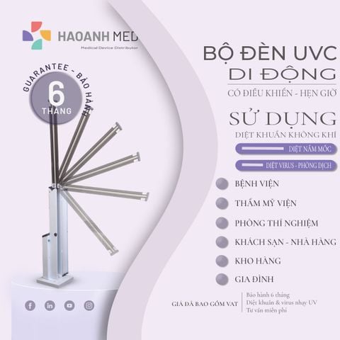Bộ đèn cực tím di động 2 bóng, có hẹn giờ và điều khiển công suất 60W