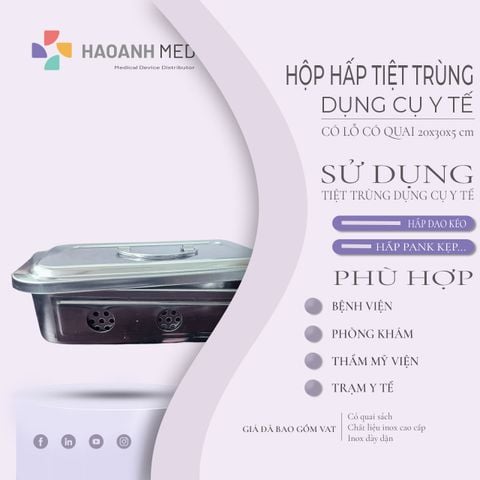 Hộp hấp inox có quai xách có lỗ 20x30x5 cm