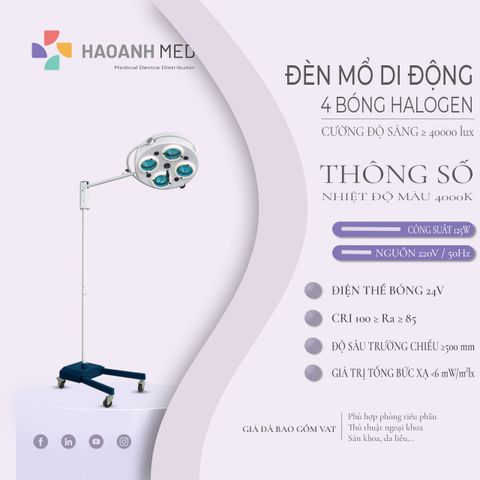 Đèn Mổ Di Động 4 Bóng Halogen Cao Cấp - Bảo Hành 12 Tháng