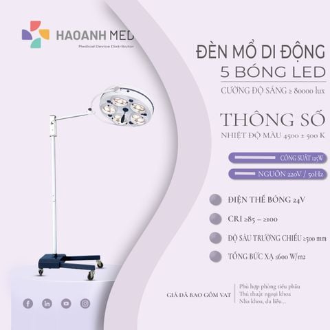 Đèn phẫu thuật Đèn Mổ di động 5 bóng LED (KL05L.IIILED)