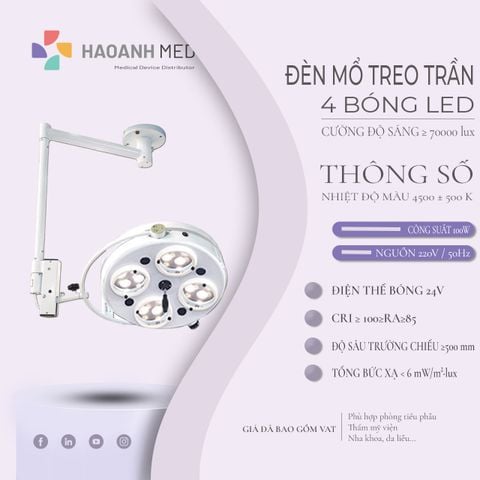 Đèn Mổ Treo Trần 4 Bóng LED