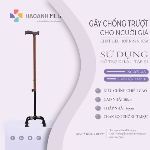 Gậy Chống 4 Chân Chống Trượt Cho Người Già Chất Liệu Hợp Kim Nhôm