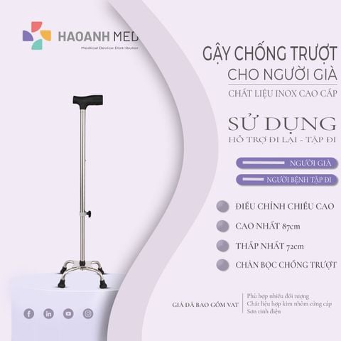 Gậy Chống 4 Chân Chống Trượt Cho Người Già Chất Liệu Inox
