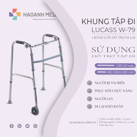 Khung tập đi inox bánh lớn