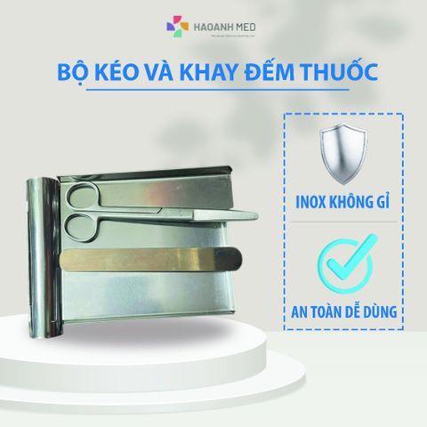 Bộ Khay Đếm Thuốc Inox Và Kéo Cắt Thuốc 16