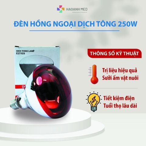 Bóng Đèn Hồng Ngoại DỊCH TÔNG Chất Lượng Cao E27/ES 250W Dùng Trong Y Tế, Chăn Nuôi, Giữ Nhiệt Thức Ăn - TBYT Hào Anh
