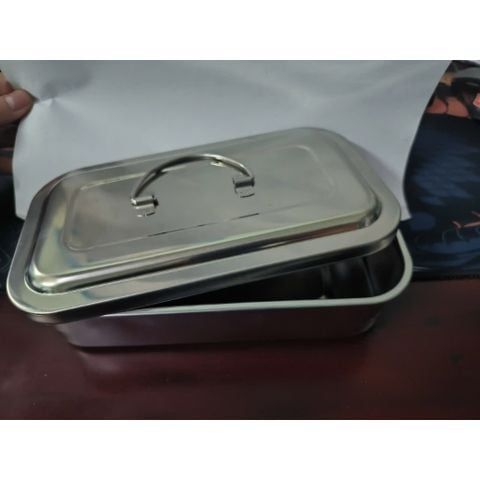 Hộp hấp dụng cụ y tế Inox không lỗ có quai sách 16x24x5