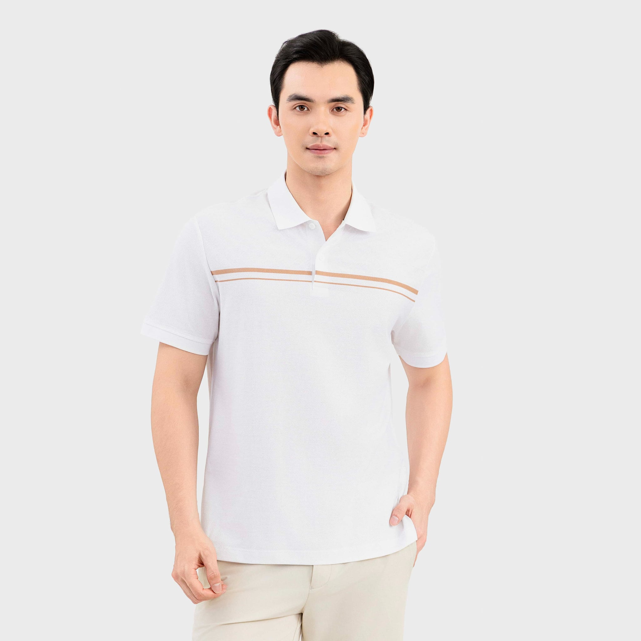 Áo Elite Polo Nam Trắng Kẻ Aristino Cotton APS600EDP01