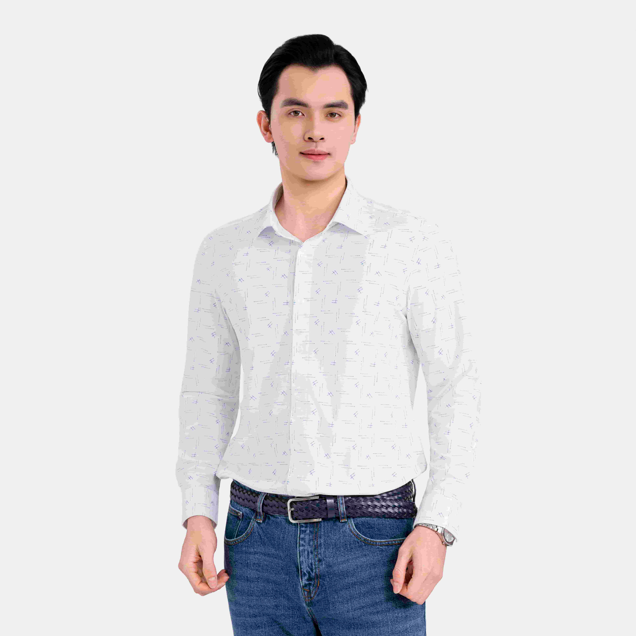 Áo Sơ Mi Nam Dài Tay Họa Tiết Đan Lát Aristino Slim Fit ALS116F0H2