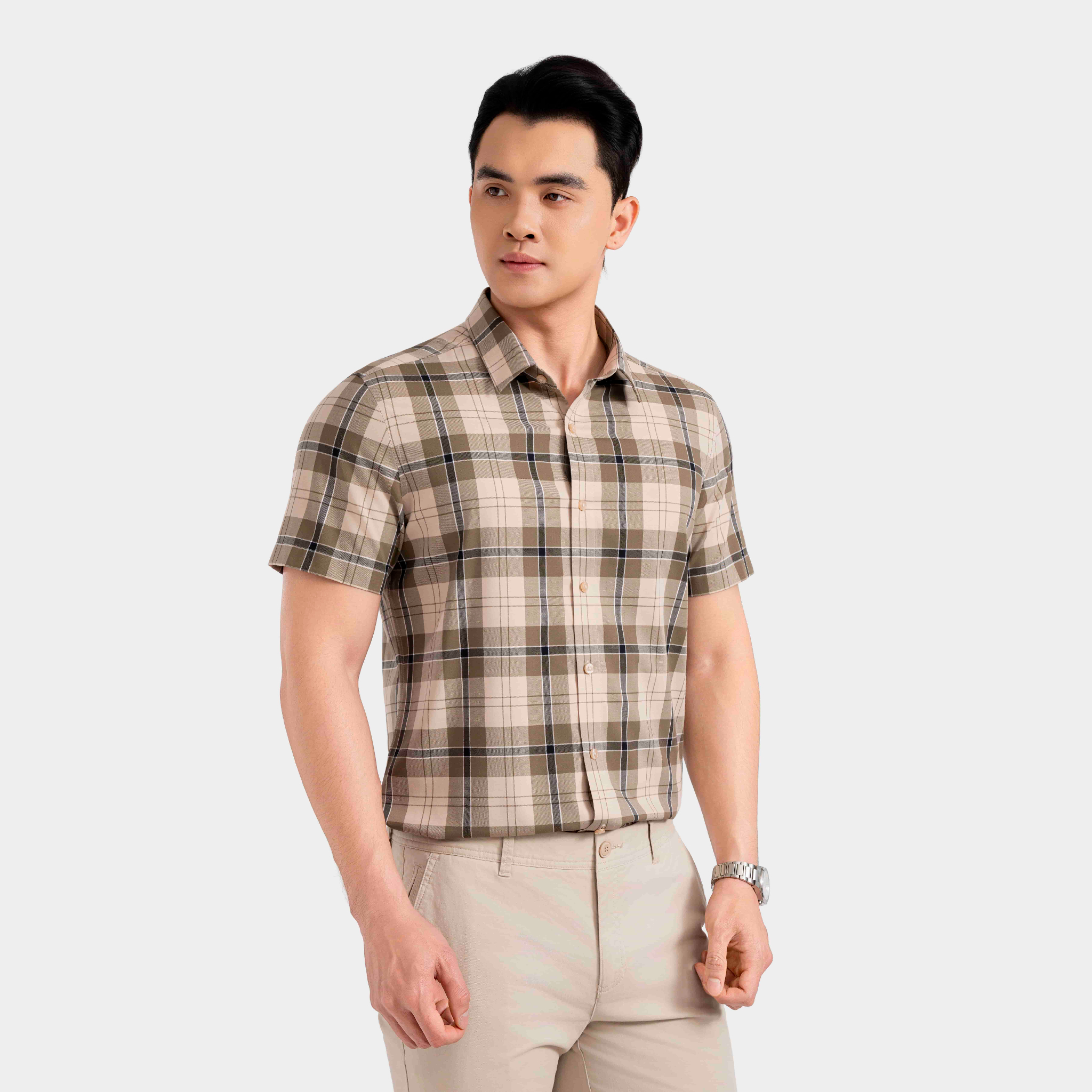 Áo Sơ Mi Nam Ngắn Tay Kẻ Đen Aristino Slim Fit ASS036FAH2
