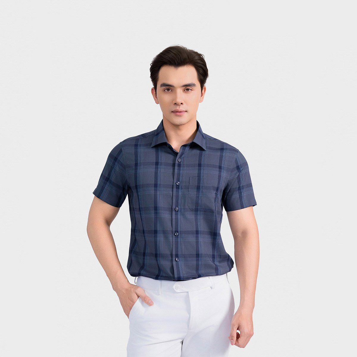 Áo Sơ Mi Nam Xám Kẻ Aristino Regular Fit ASS018AS2