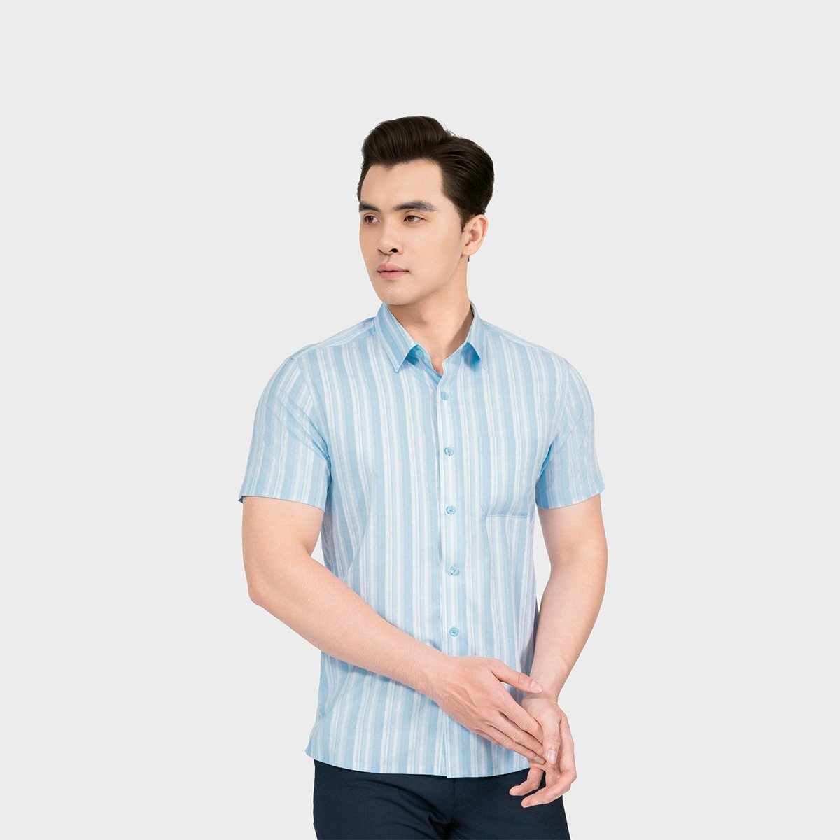 Áo Sơ Mi Nam Xanh Kẻ Aristino Perfect Fit ASS067AS3