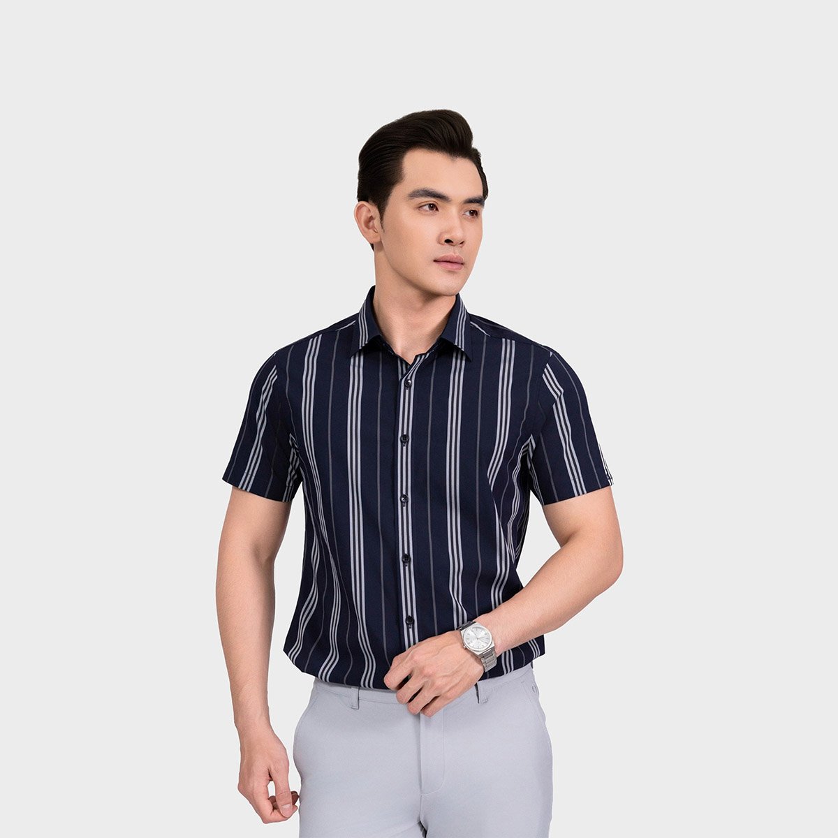 Áo Sơ Mi Tím Than Kẻ Nam Aristino Regular Fit ASS069AS3