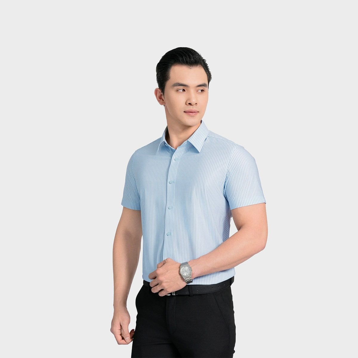 Áo Sơ Mi Xanh Kẻ Nam Aristino Slim fit ASS070AS3