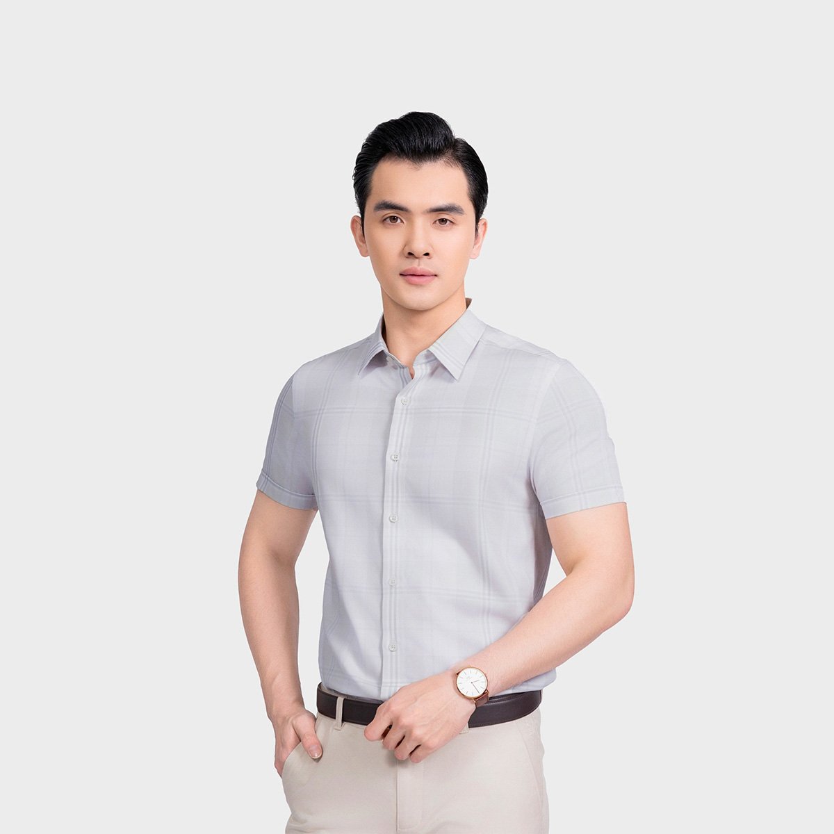 Áo Sơ Mi Nam Xám Kẻ Aristino Slim Fit ASS080AS3