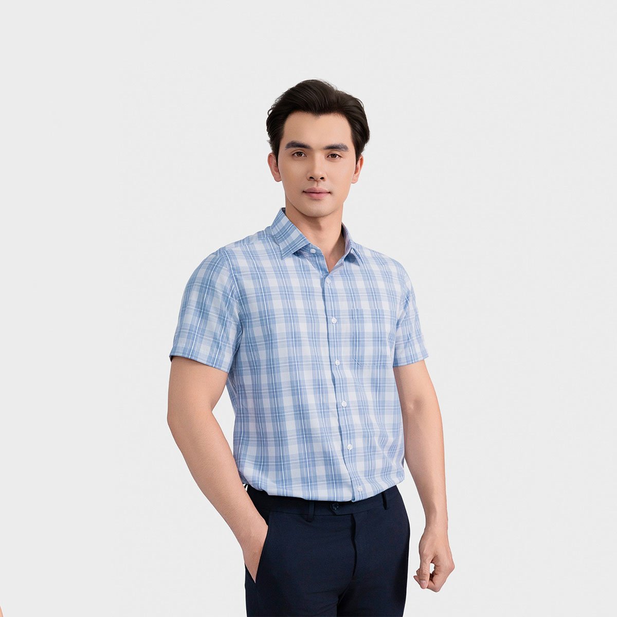 Áo Sơ Mi Nam Xanh Kẻ Aristino Perfect Fit ASS131AS2