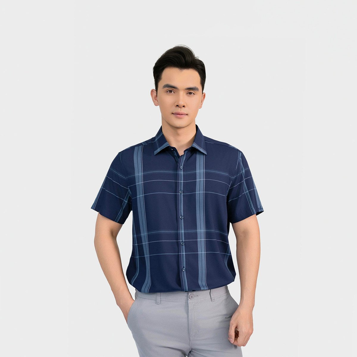 Áo Sơ Mi Nam Xanh Kẻ Aristino Regular Fit ASS135AS2