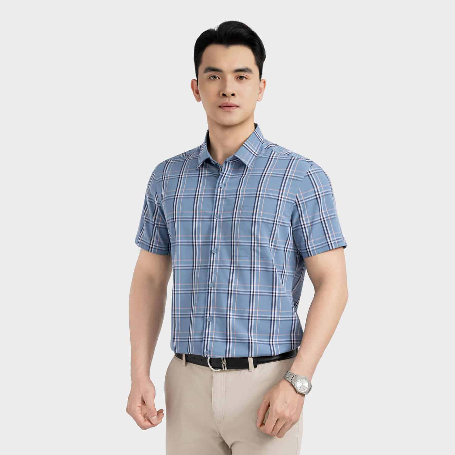 Áo Sơ Mi Nam Kẻ Cam Aristino Perfect Fit ASS021FAH2