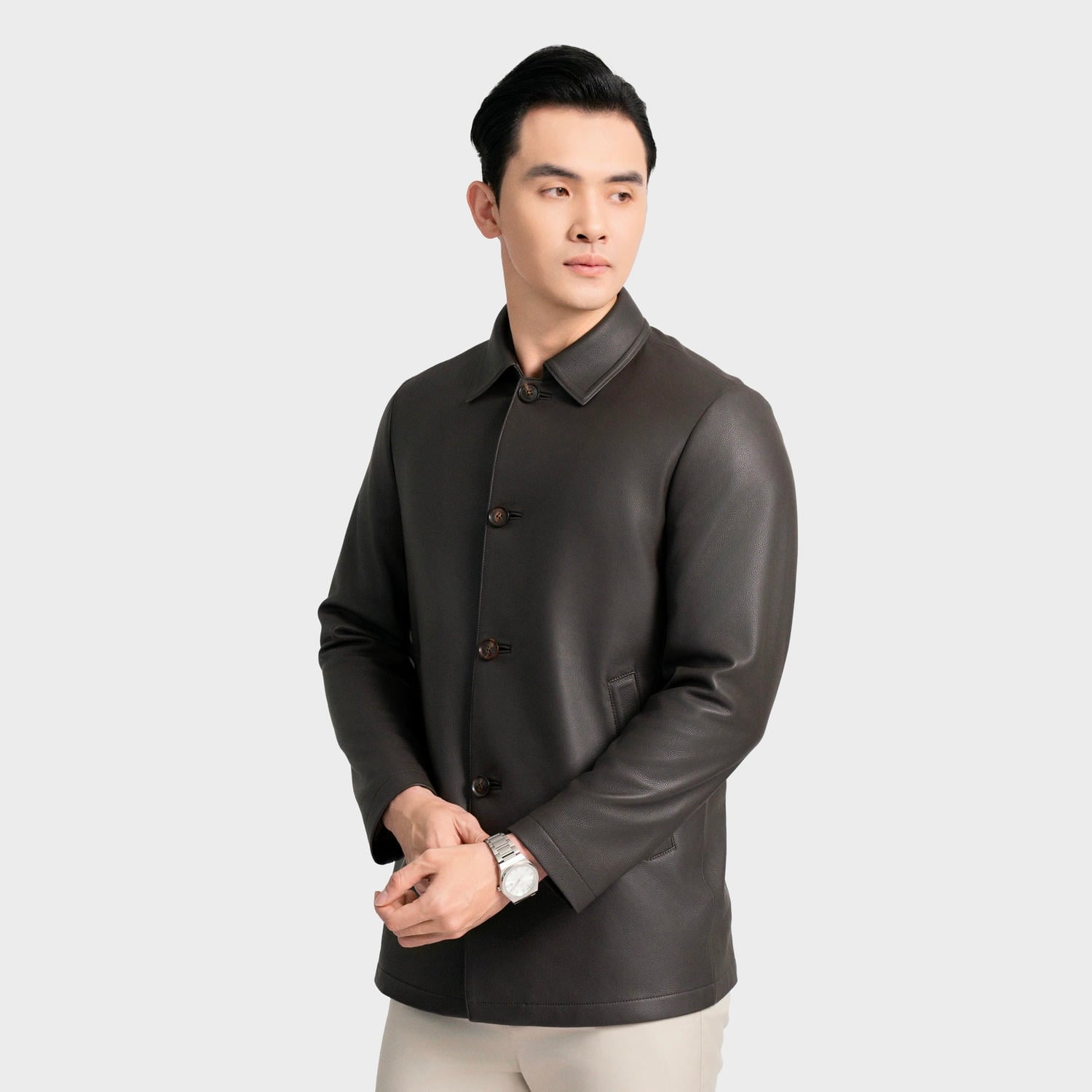 Áo Khoác Da Thật Nam Nâu Aristino Business 1LJ003BS0
