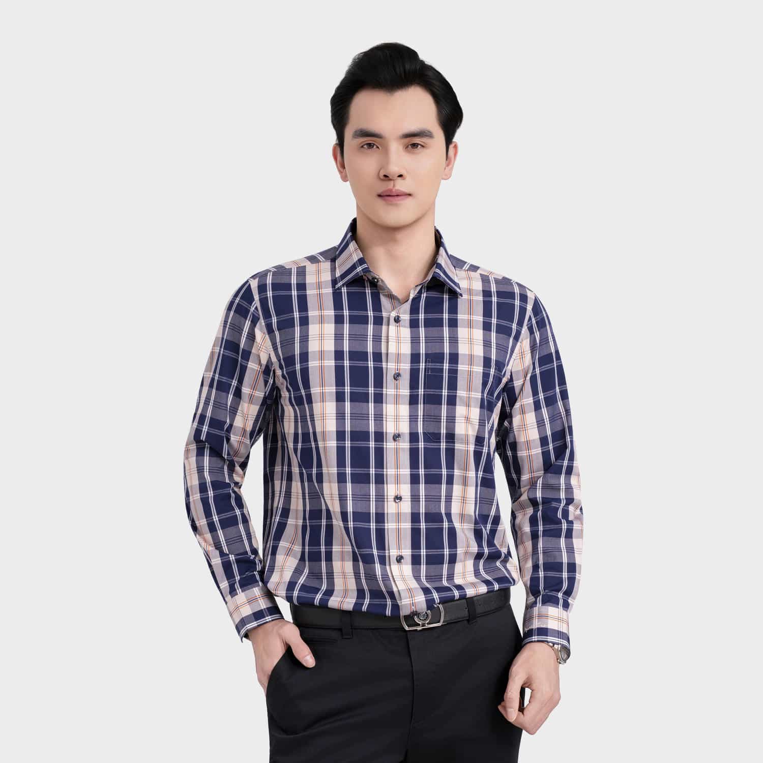 Áo Sơ Mi Nam Kẻ Cam Aristino Regular Fit ALS126F0H2