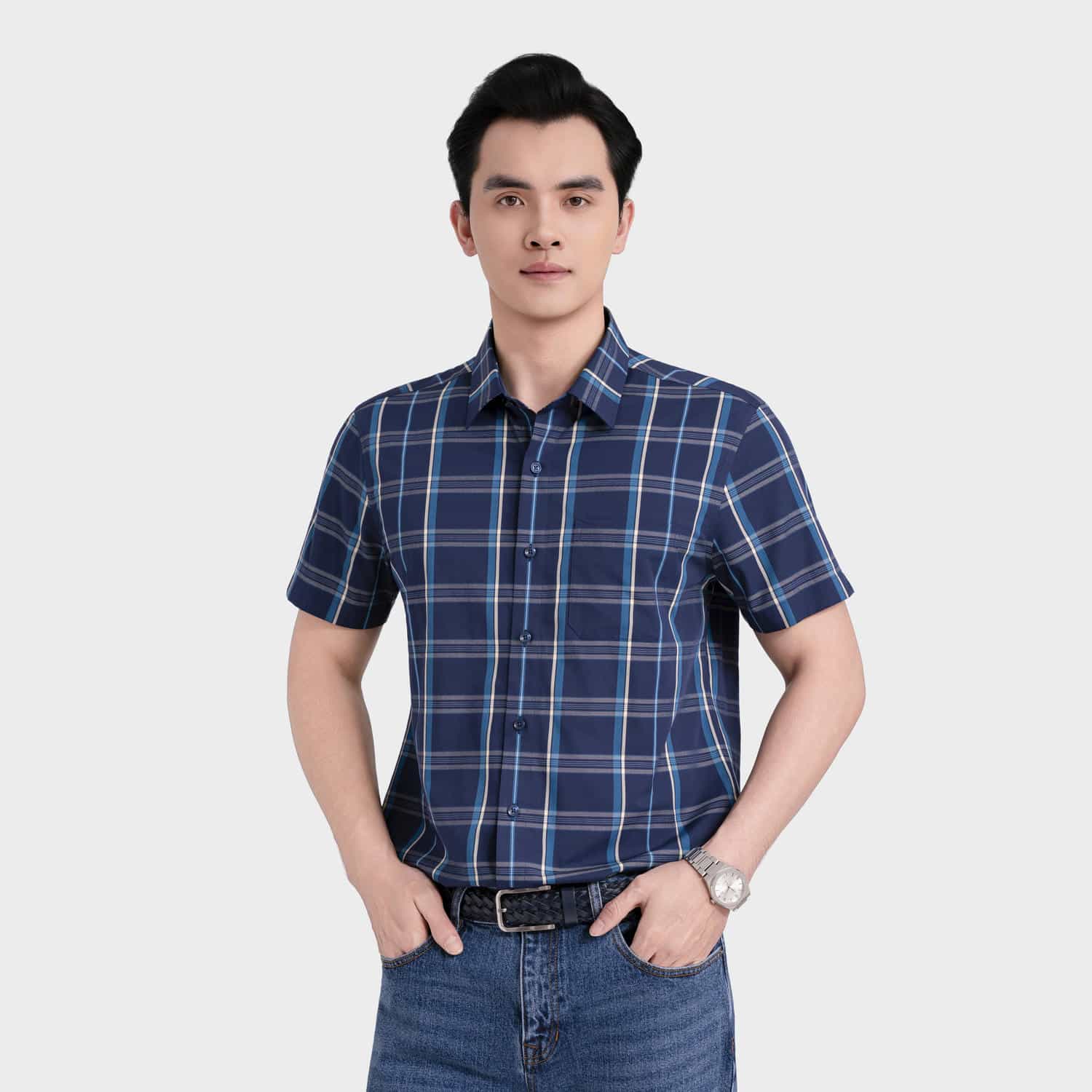 Áo Sơ Mi Nam Kẻ Vàng Aristino ASS573SAH2