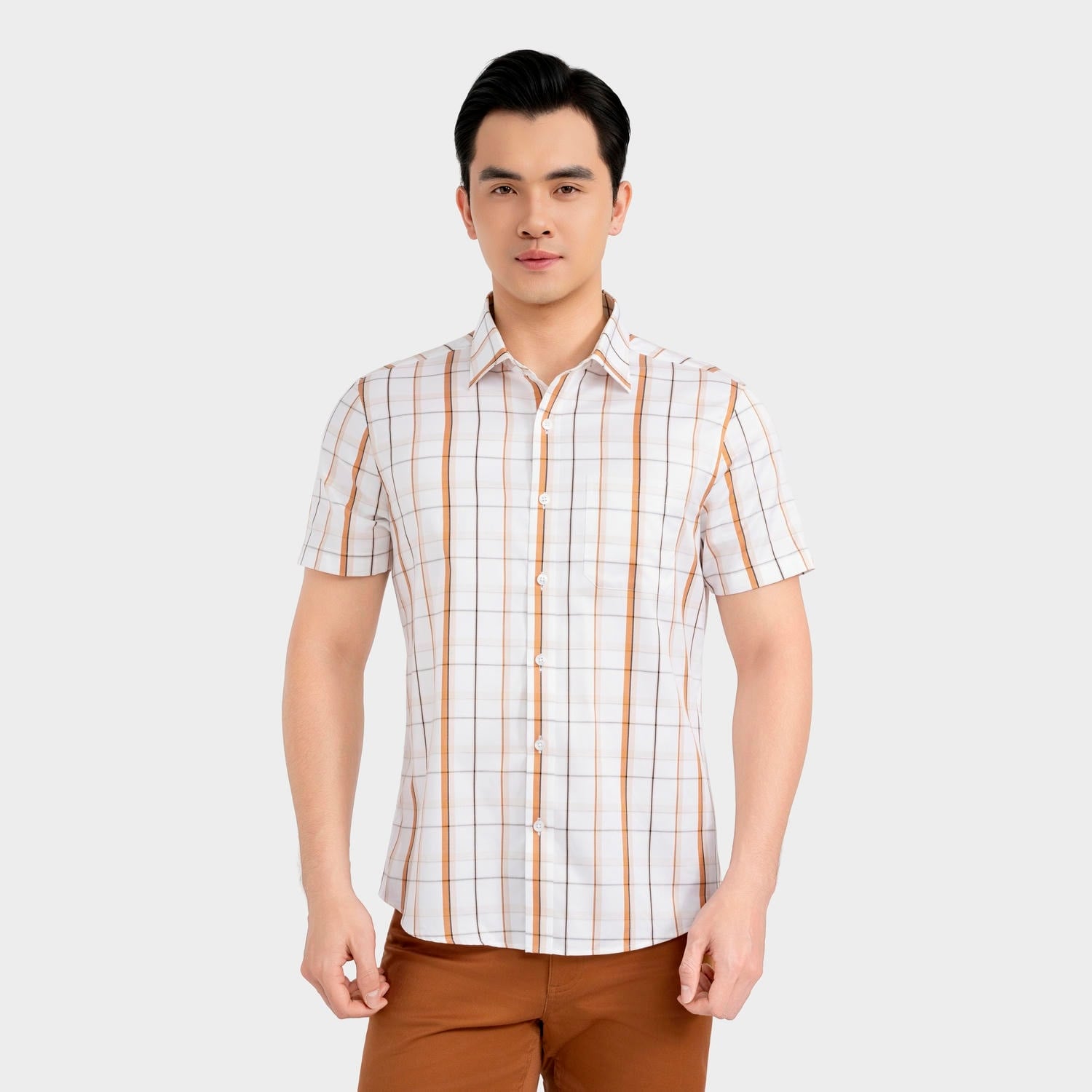 Áo Sơ Mi Nam Kẻ Cam Aristino Business 1SS001SAH2