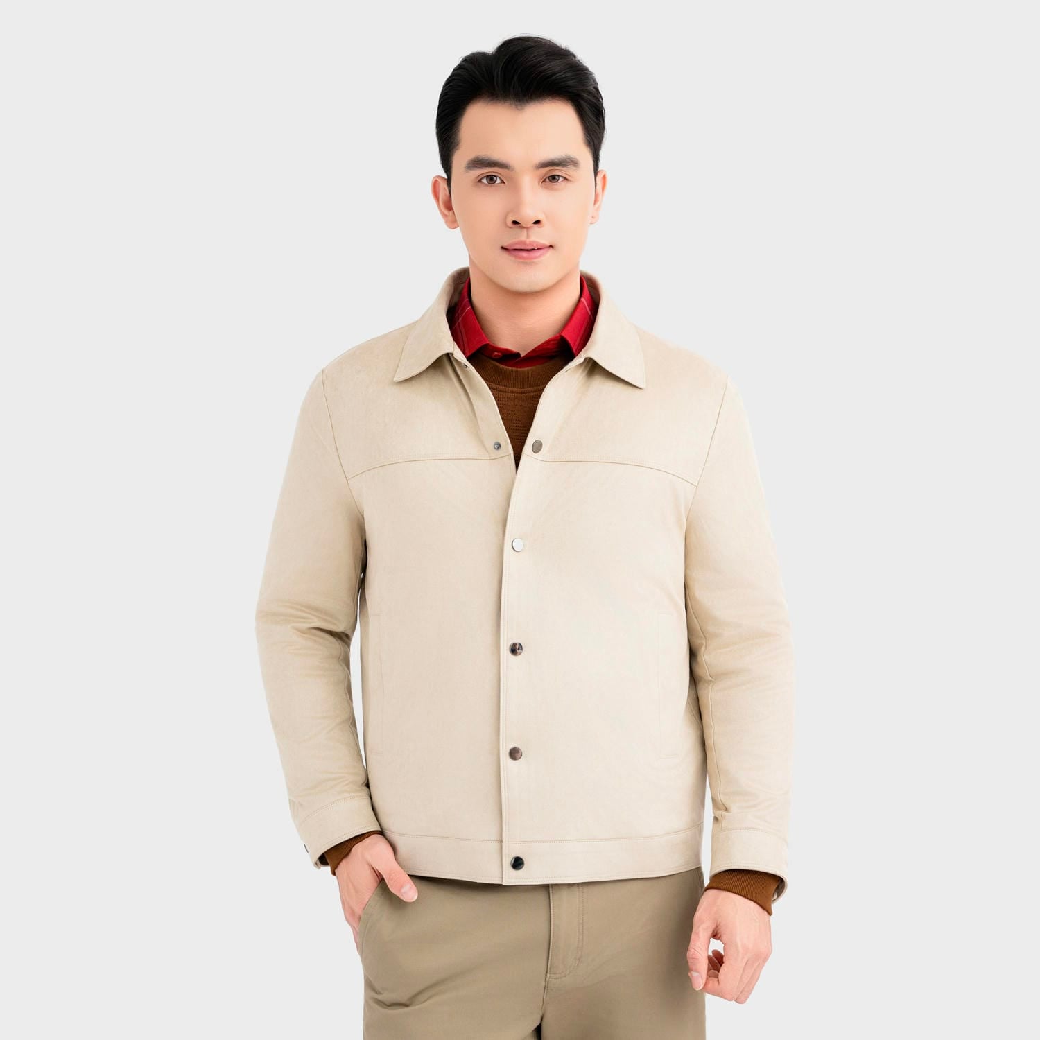 Áo Khoác Da Lộn Nam Xám Aristino Regular Fit AJK006EDP01