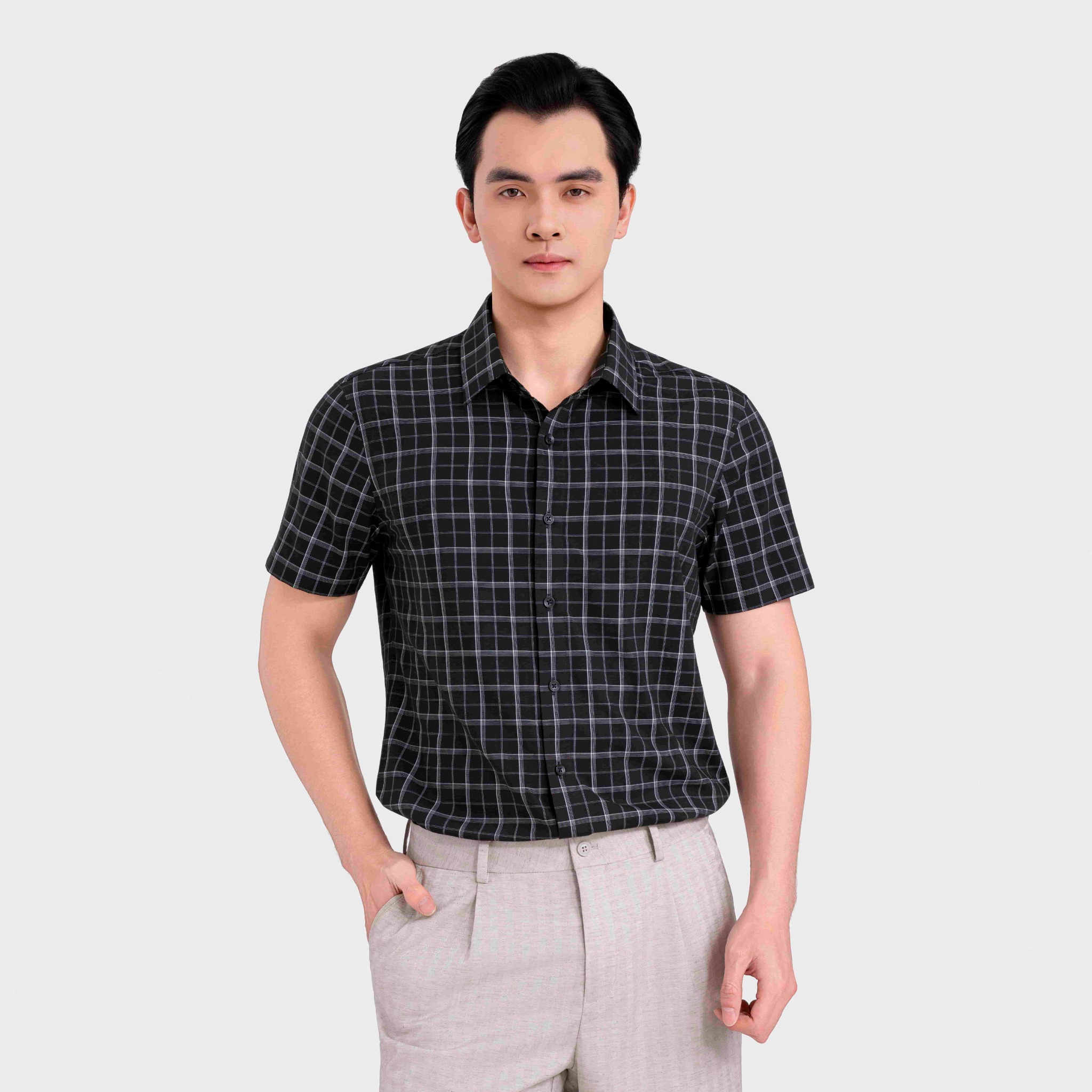 Áo Sơ Mi Nam Kẻ Xám Aristino Regular Fit ASS616EDP01