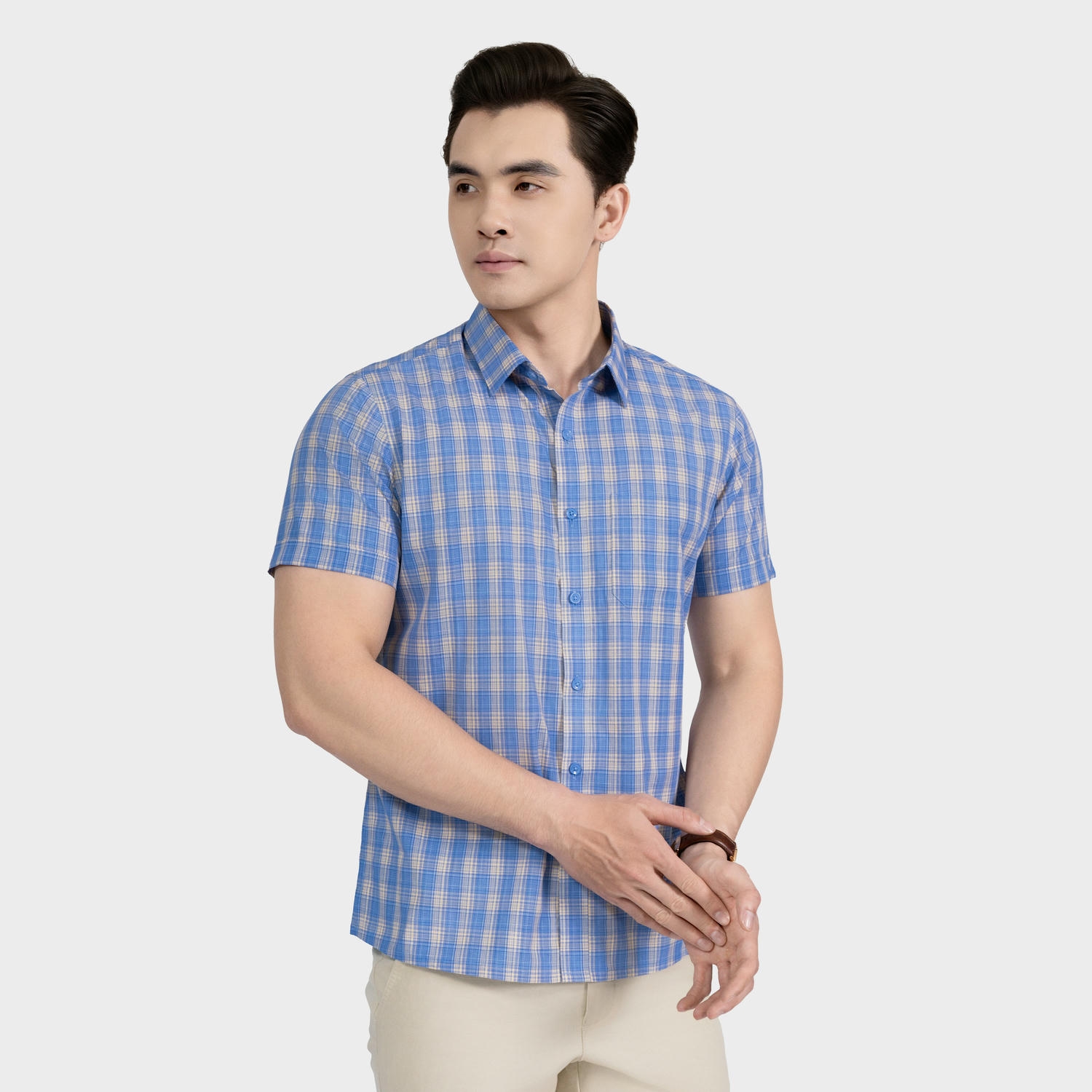 Áo Sơ Mi Nam Xanh Kẻ Aristino Perfect fit ASS111AS3