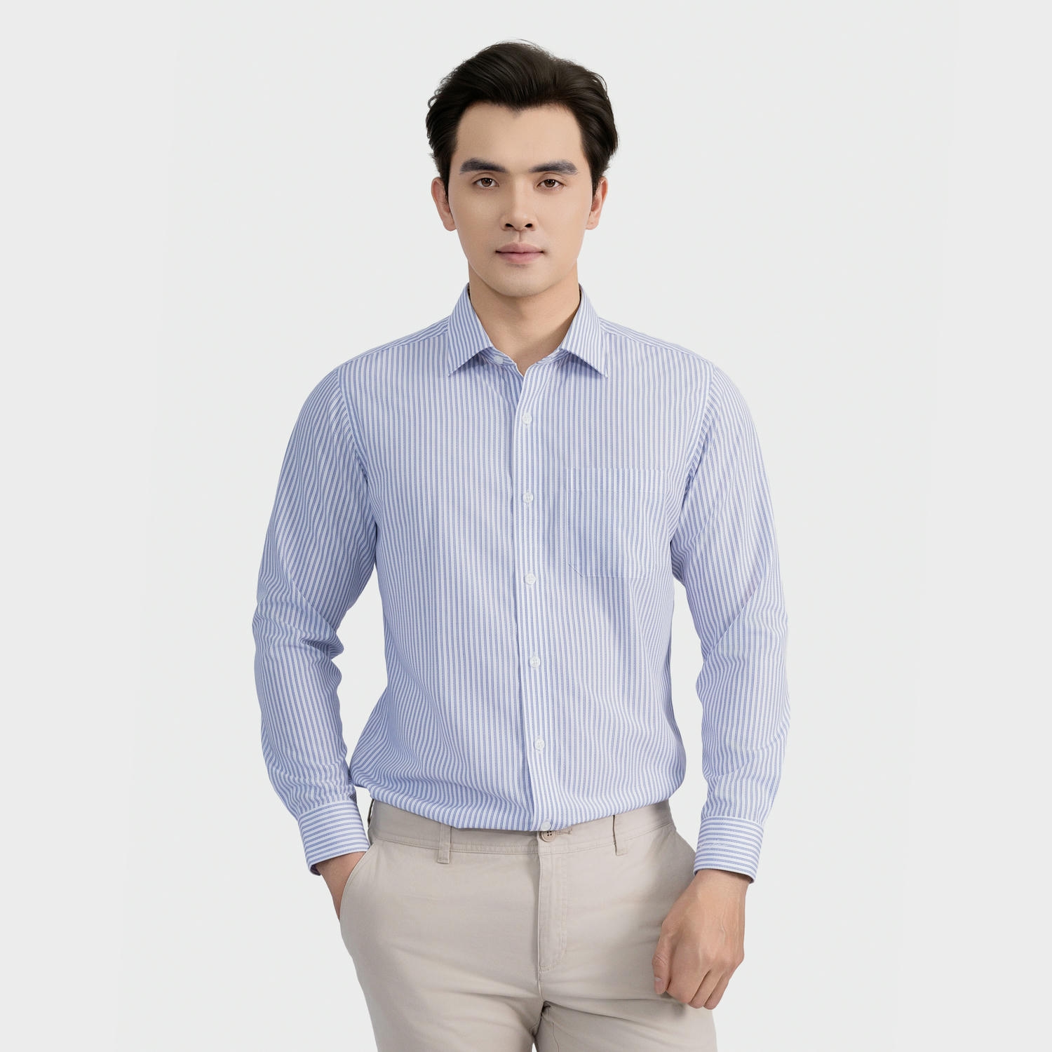 Áo Sơ Mi Nam Trắng Kẻ Aristino Regular Fit ALS1550S2