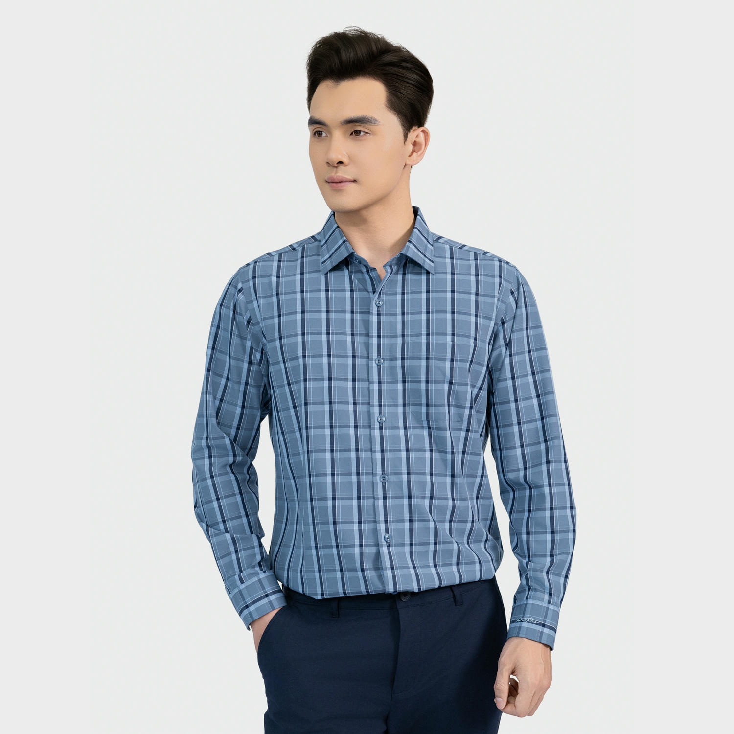 Áo Sơ Mi Nam Xanh Kẻ Aristino Regular Fit ALS1630S2