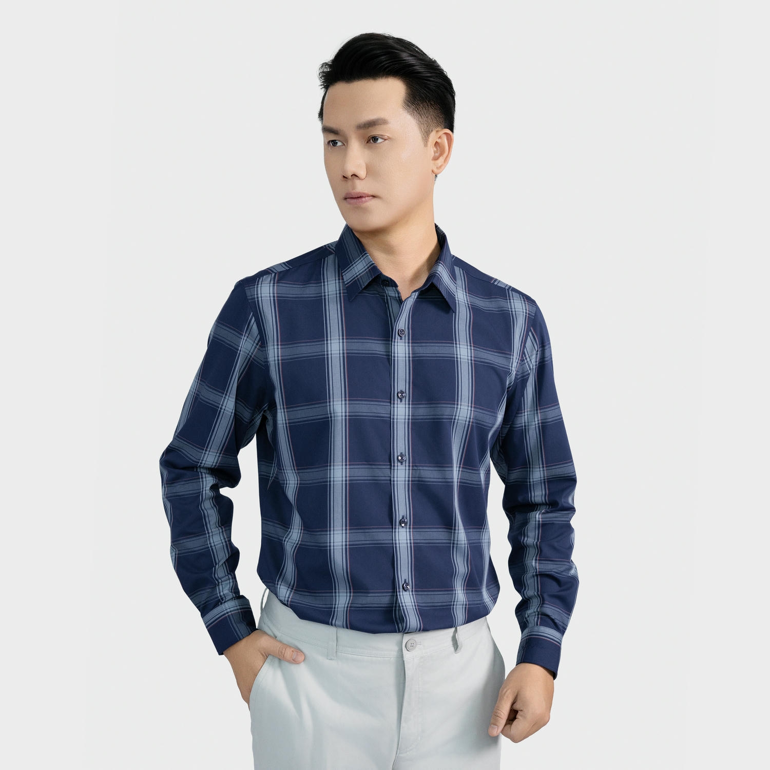 Áo Sơ Mi Nam Xanh Kẻ Aristino Slim Fit ALS1420S3