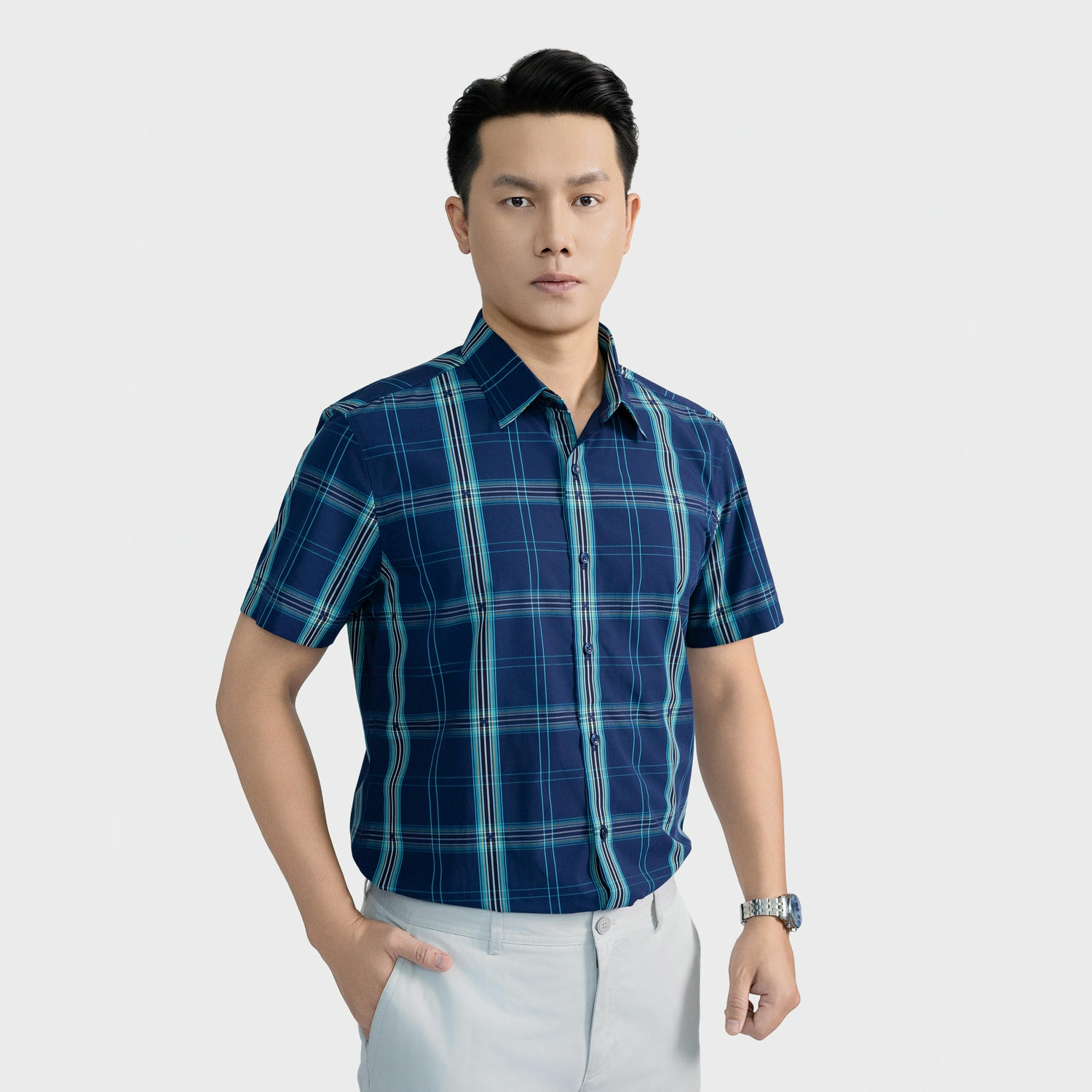 Áo Sơ Mi Nam Tím Than Kẻ Aristino Slim Fit ASS118AS3