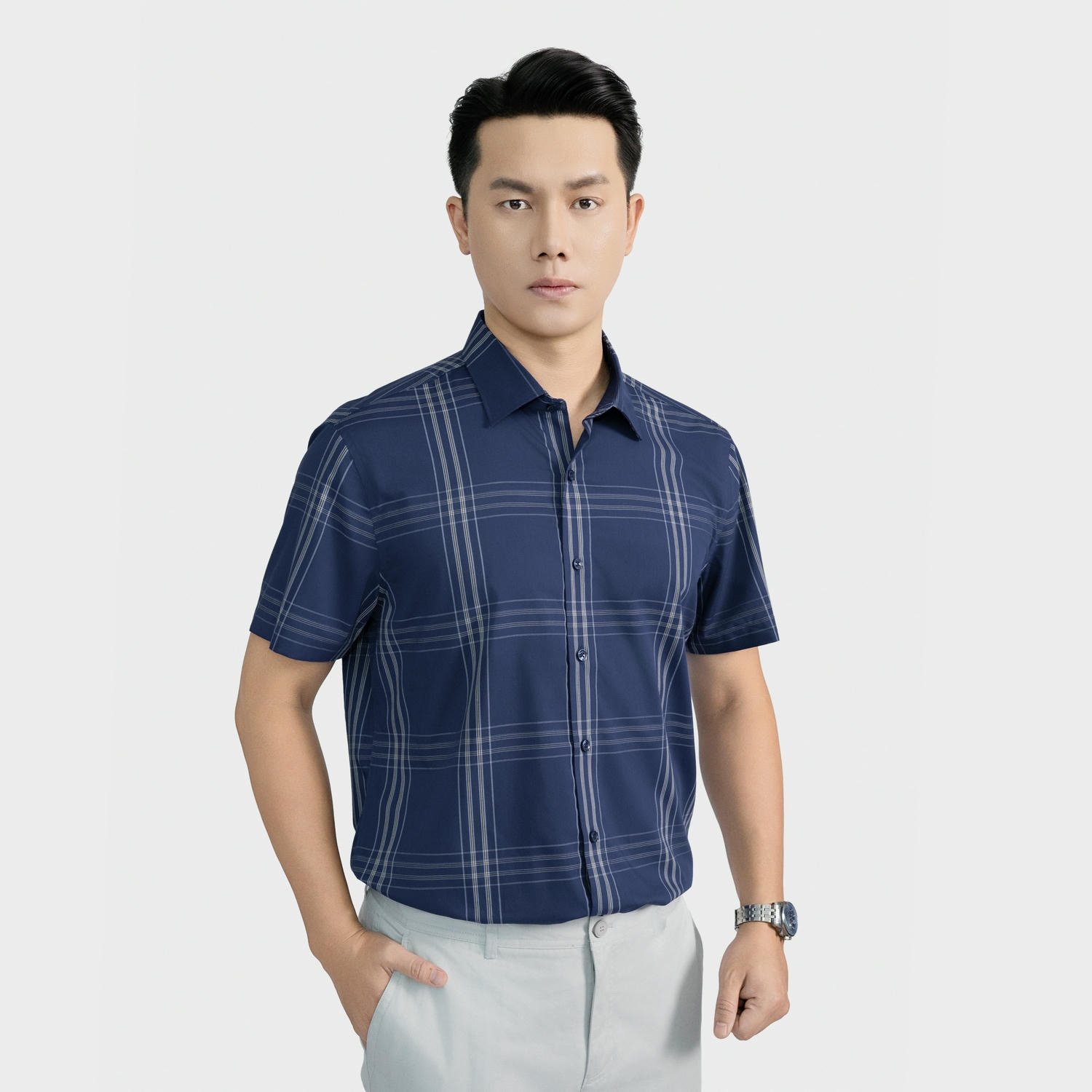 Áo Sơ Mi Nam Xanh Kẻ Aristino Regular Fit ASS147AS2