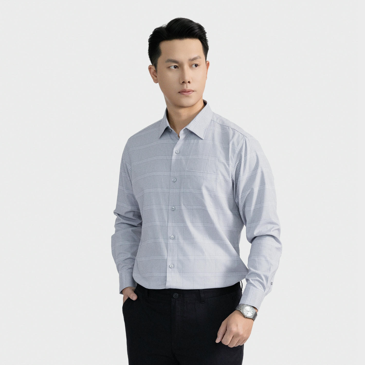 Áo Sơ Mi Nam Xám Kẻ Aristino Regular Fit ALS1390S3