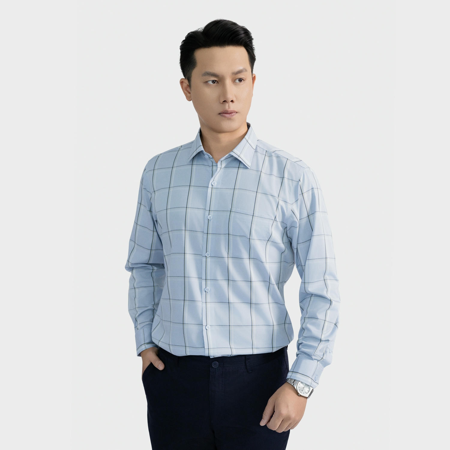 Áo Sơ Mi Nam Xanh Kẻ Aristino Regular Fit ALS1640S3