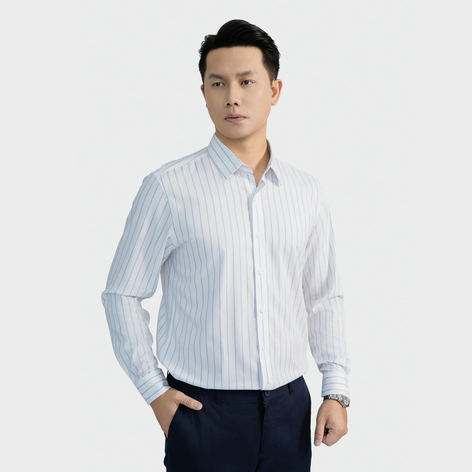 Áo Sơ Mi Nam Trắng Kẻ Aristino Slim Fit ALS1400S3