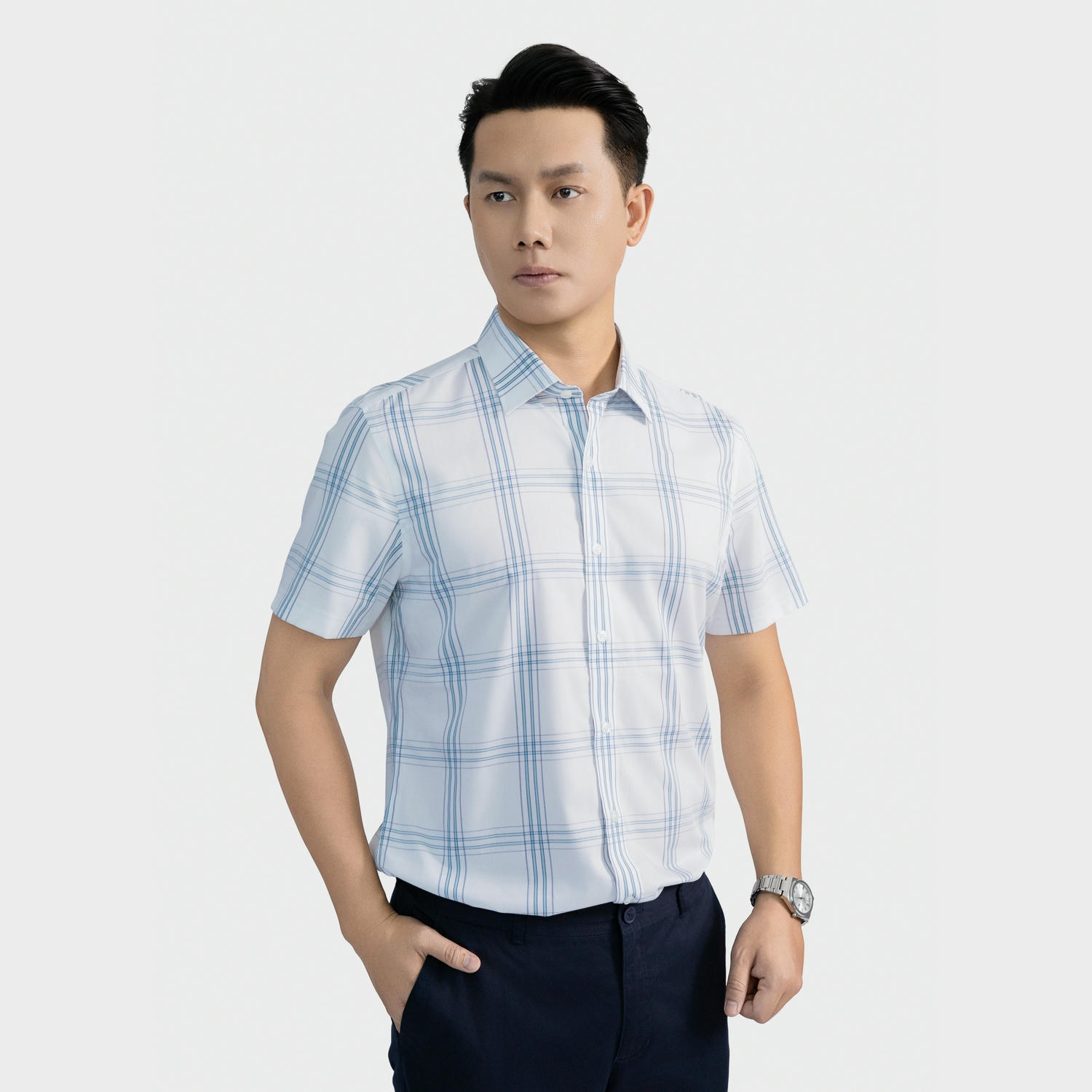 Áo Sơ Mi Nam Trắng Kẻ Aristino Slim Fit ASS134AS2