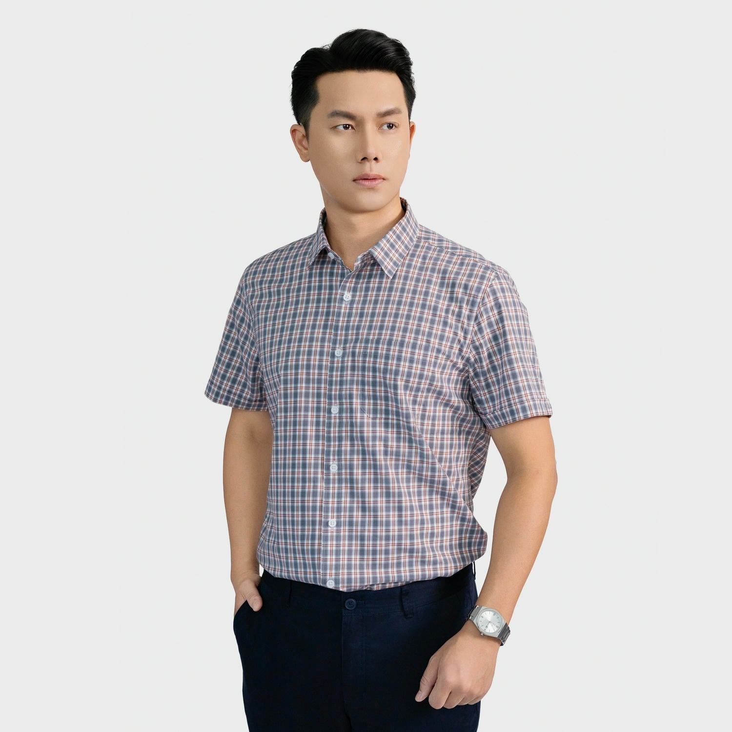 Áo Sơ Mi Nam Xám Kẻ Aristino Perfect Fit ASS160AS2