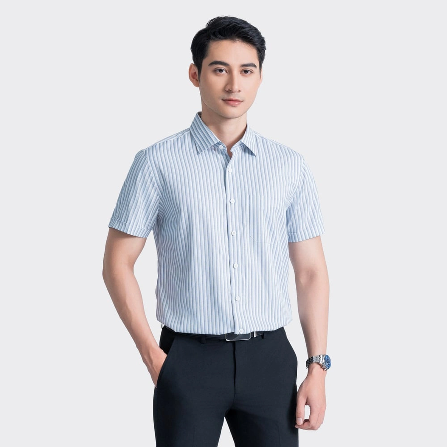 Áo Sơ Mi Trắng Kẻ Nam Aristino ASS030AZ