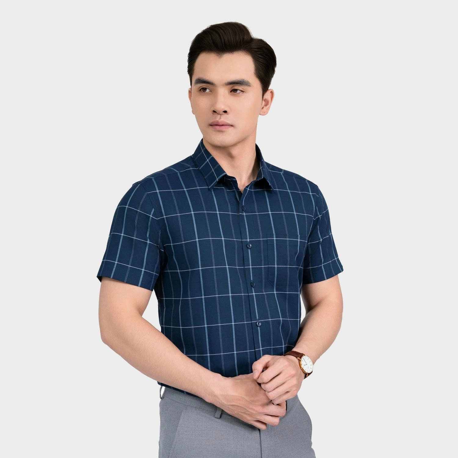 Áo Sơ Mi Xanh Kẻ Nam Aristino Perfect fit ASS066AS2