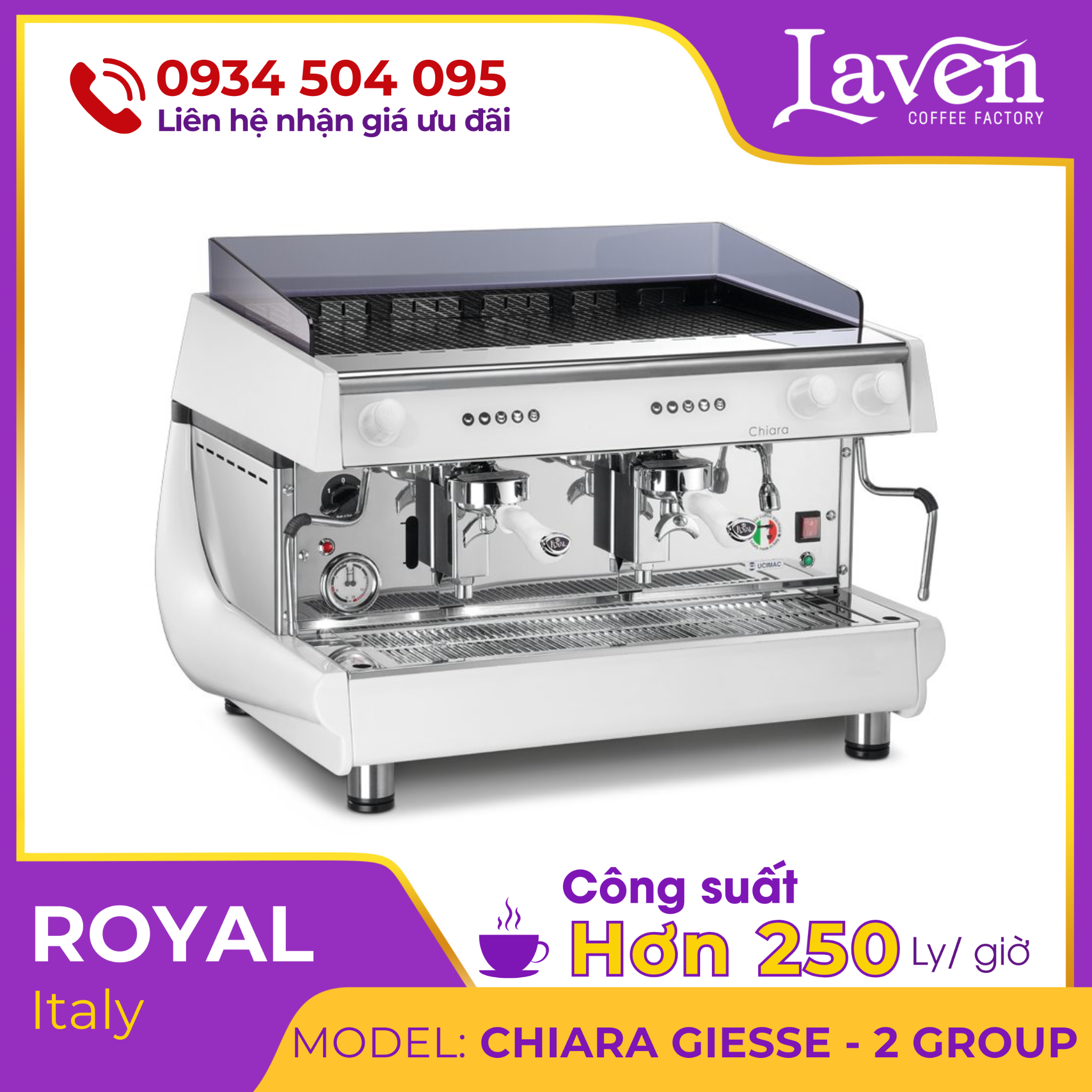  Máy pha cà phê Royal Chiara Giesse 2 Group - Máy Ý chuyên nghiệp - Bảo hành 12 tháng 
