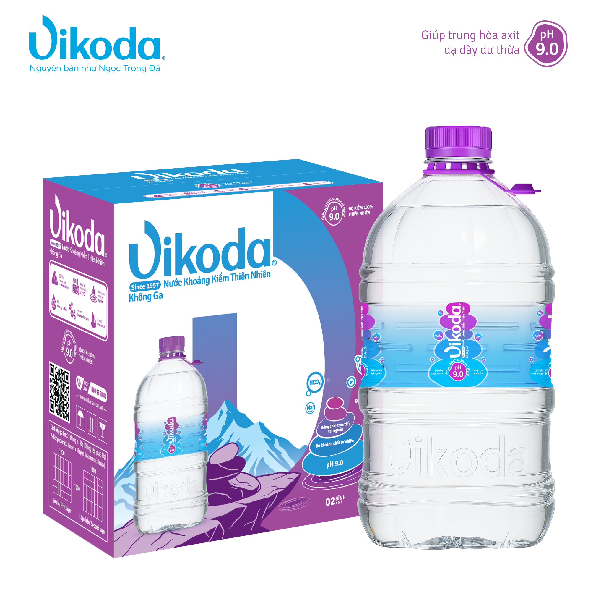  Thùng 2 chai Vikoda Nước Khoáng Kiềm Thiên Nhiên 5 lít 