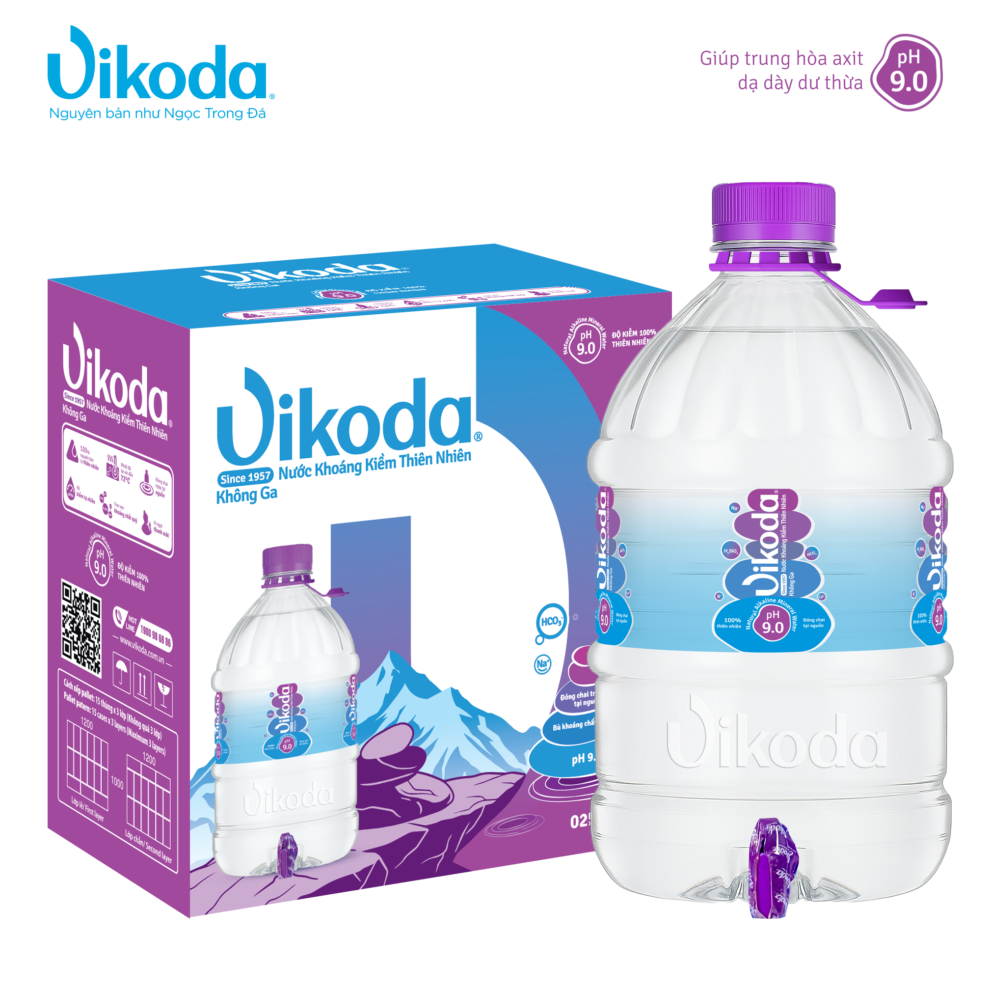  Thùng Vikoda Nước Khoáng Kiềm Thiên Nhiên Bình 7L 