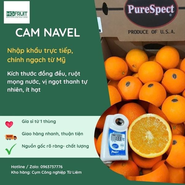 Cam Vàng Mỹ Purespect nhập khẩu chính ngạch tại Hoàng Giang Fruit