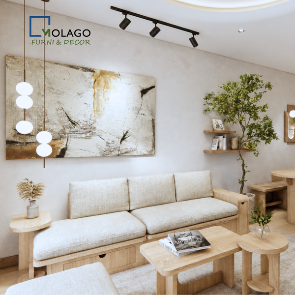 Bộ sofa băng gỗ phòng khách có tủ, 6 món ( mã sp) Sakura | Molago