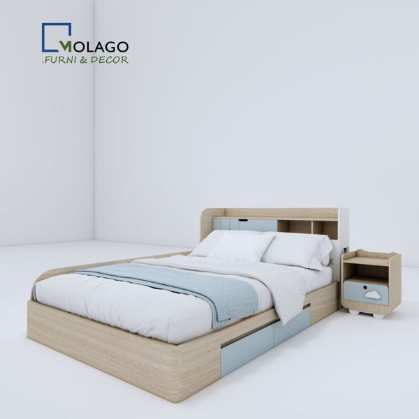 Giường Ngủ Trẻ Em Kết Hợp Tủ Kệ Gỗ Hiện Đại B001 Kid Sky | Molago