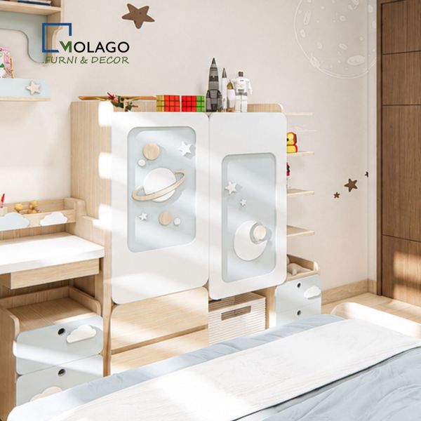 Tủ Quần Áo Trẻ Em Kết Hợp Kệ Trang Trí (MÃ SP) BST SKY | Molago